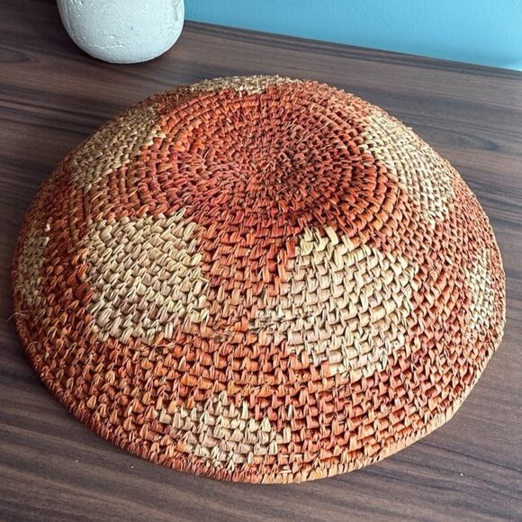 Vintage Woven Reed Basket South Western Straw 14" Diam. Brown Tan - Picture 6 of 10